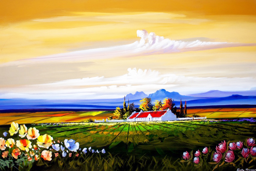 DE025 Wall décor art photographic oil on canvas colourful landscape farm and poppies